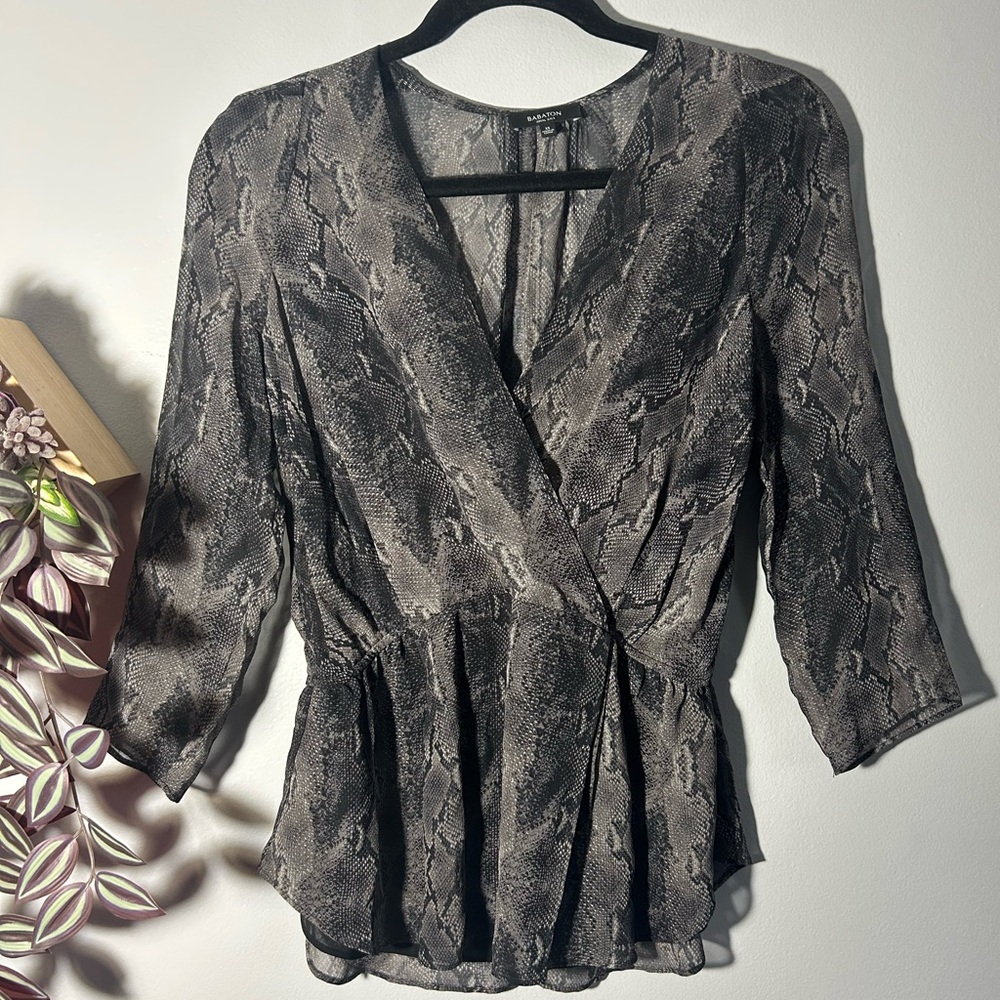 Babaton V-Neck Blouse 100% Silk 3/4 Sleeves